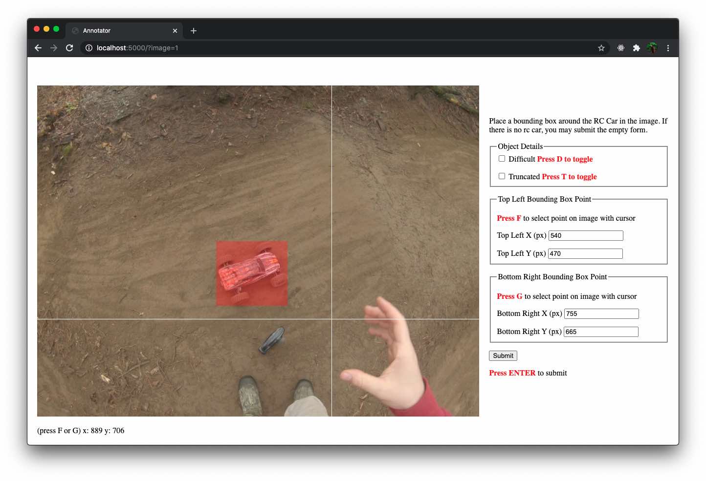 A screenshot of web browser with an rc car being annotated